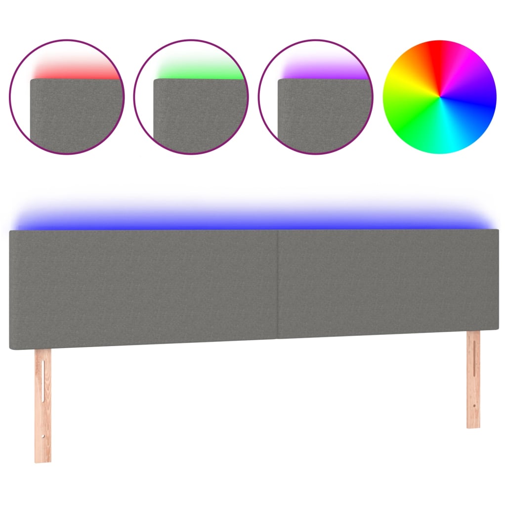 sengegavl med LED-lys 200x5x78/88 cm stof mørkegrå