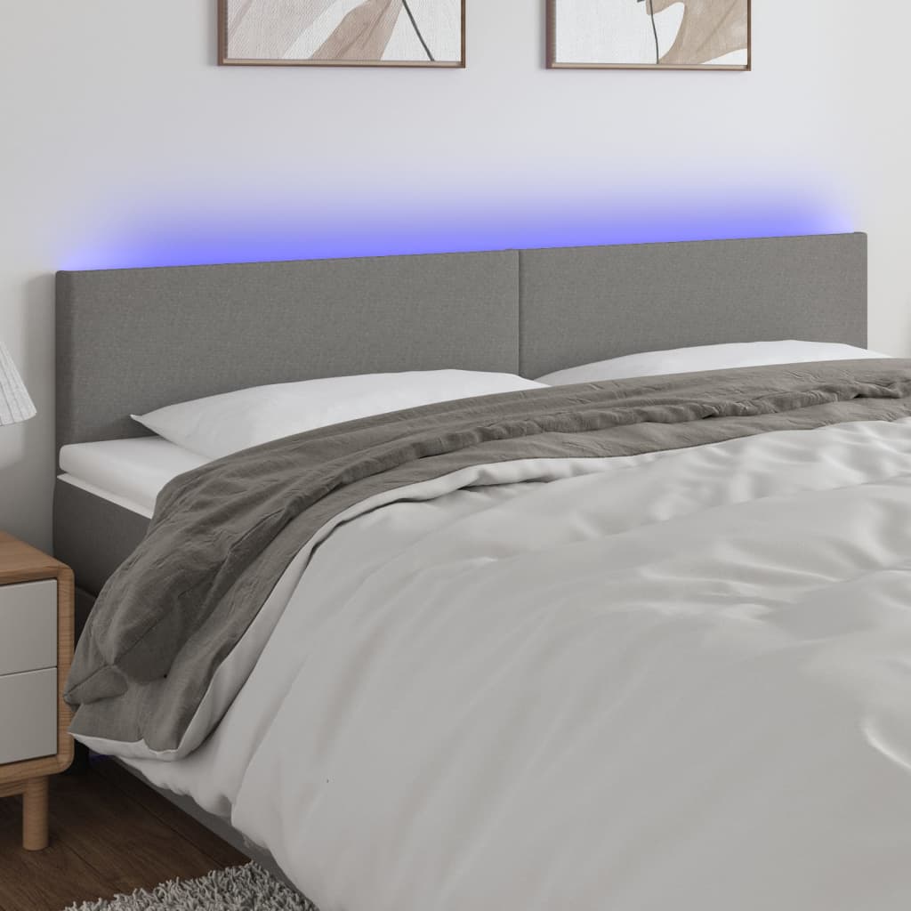 sengegavl med LED-lys 200x5x78/88 cm stof mørkegrå