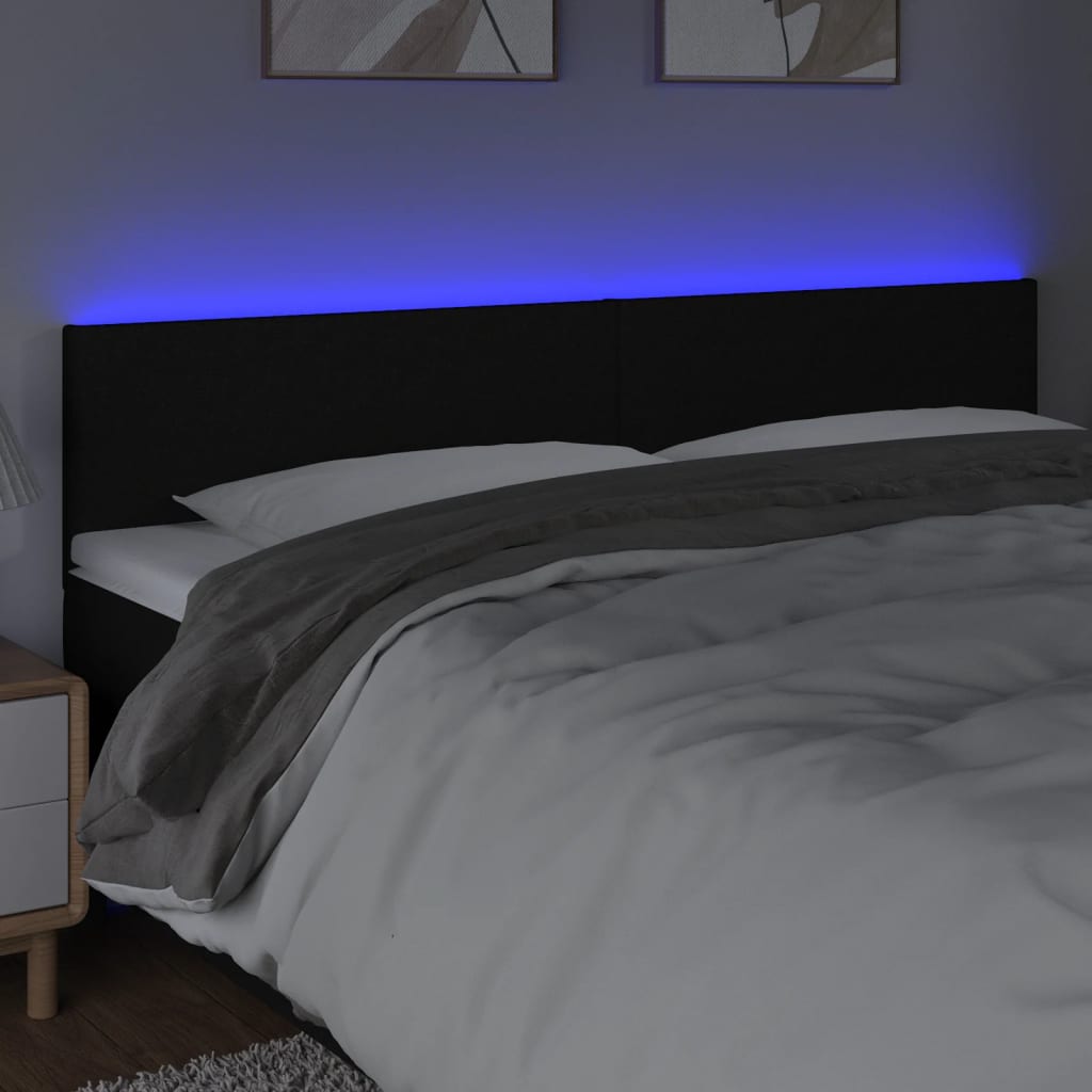 sengegavl med LED-lys 200x5x78/88 cm stof sort