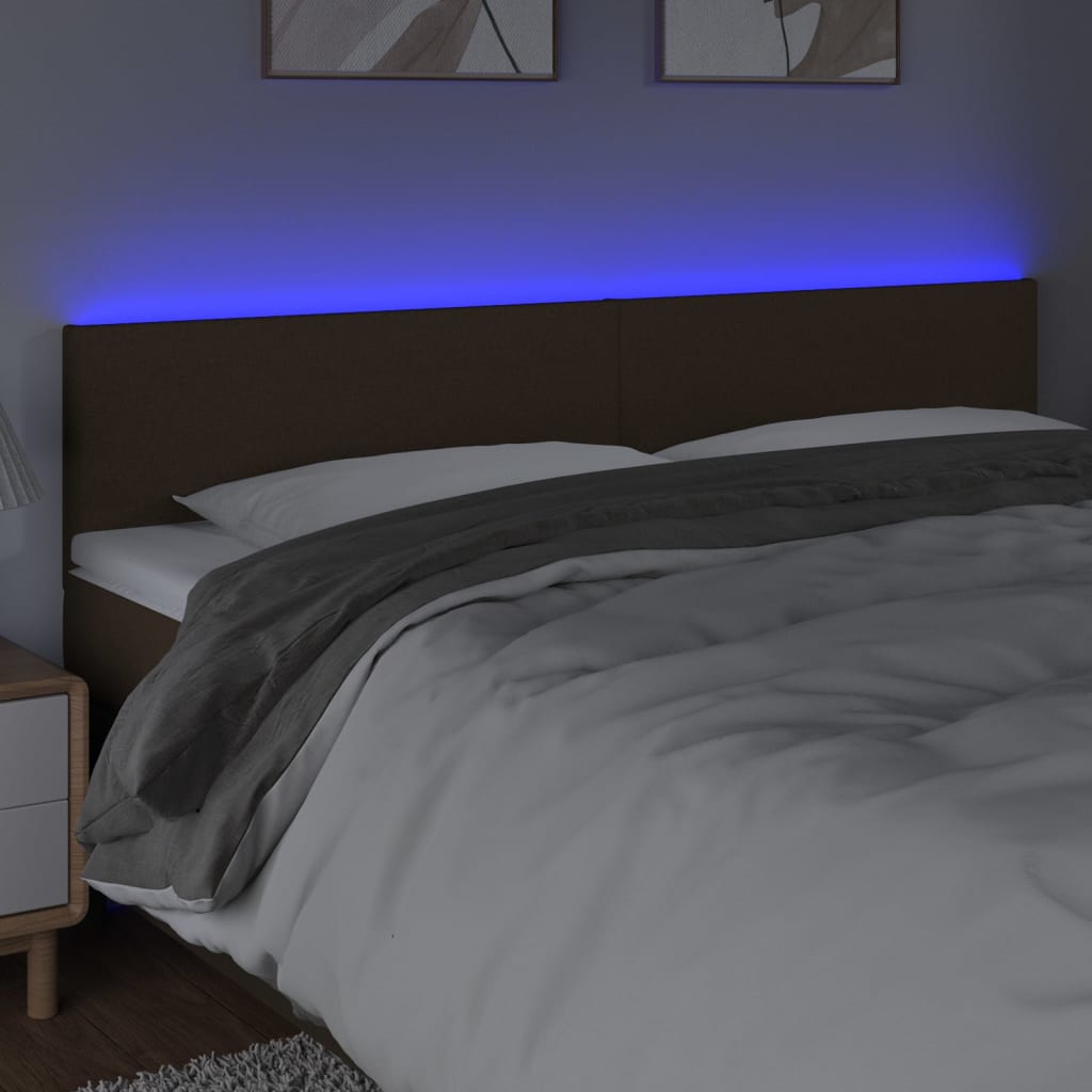 sengegavl med LED-lys 200x5x78/88 cm stof mørkebrun