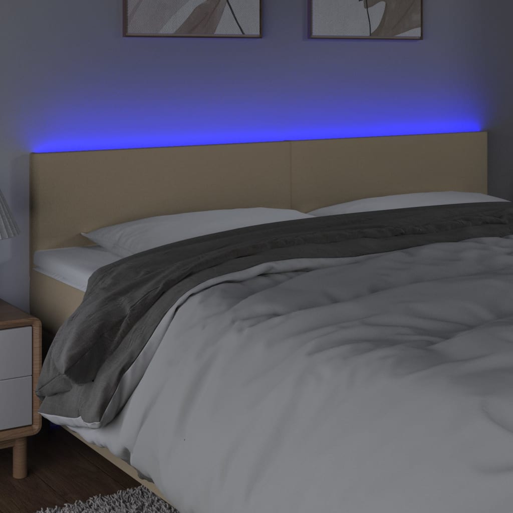 sengegavl med LED-lys 200x5x78/88 cm stof cremefarvet