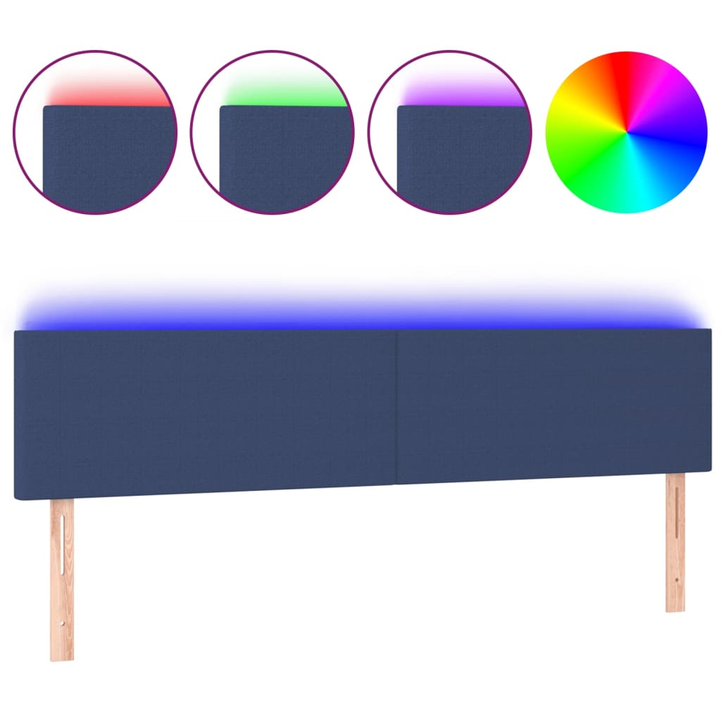 sengegavl med LED-lys 200x5x78/88 cm stof blå