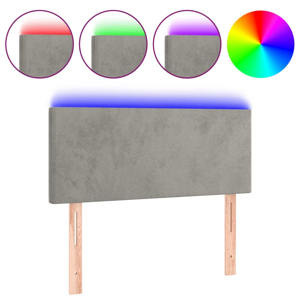 sengegavl med LED-lys 80x5x78/88 cm velour lysegrå