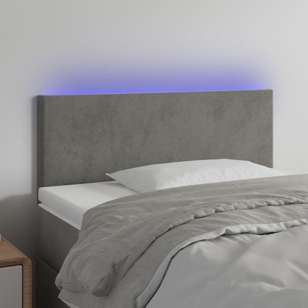 sengegavl med LED-lys 80x5x78/88 cm velour lysegrå