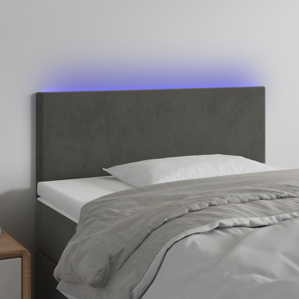 sengegavl med LED-lys 80x5x78/88 cm velour mørkegrå