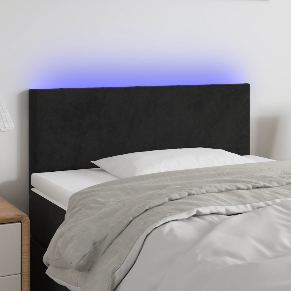 sengegavl med LED-lys 80x5x78/88 cm velour sort