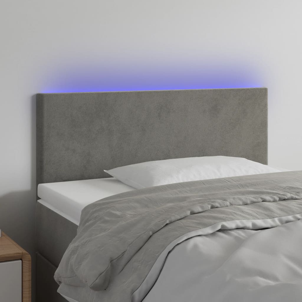 sengegavl med LED-lys 90x5x78/88 cm fløjl lysegrå