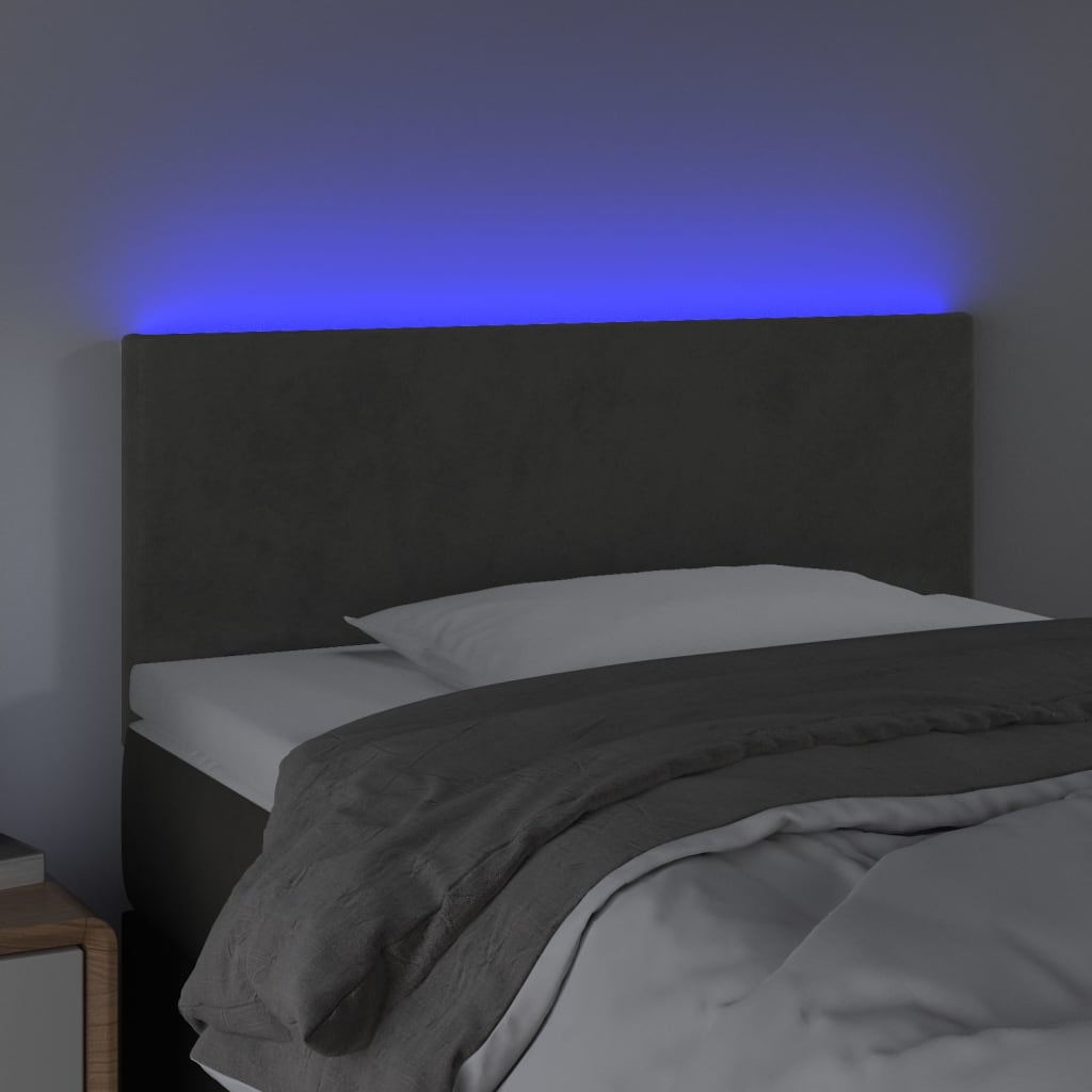 sengegavl med LED-lys 90x5x78/88 cm fløjl mørkegrå