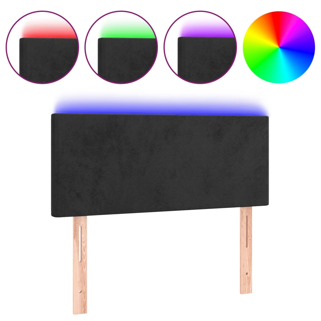 sengegavl med LED-lys 90x5x78/88 cm fløjl sort