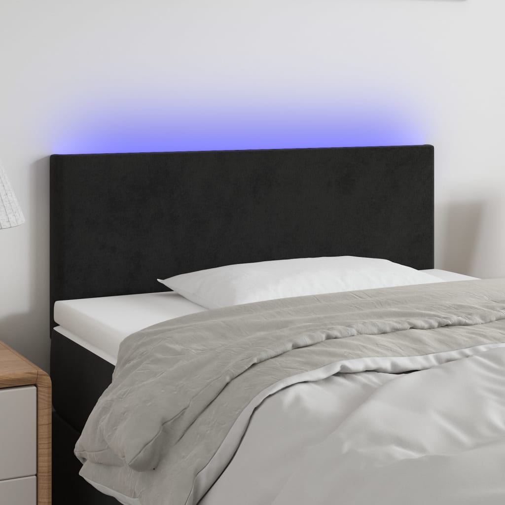 sengegavl med LED-lys 90x5x78/88 cm fløjl sort