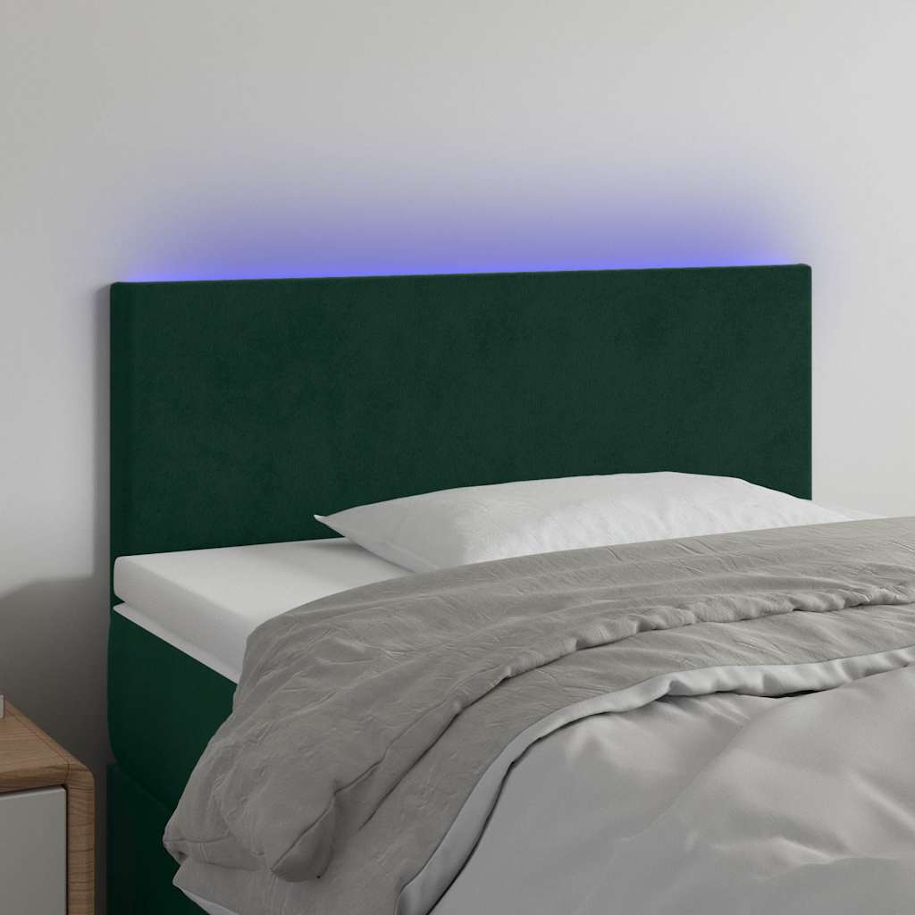 sengegavl med LED-lys 90x5x78/88 cm fløjl mørkegrøn