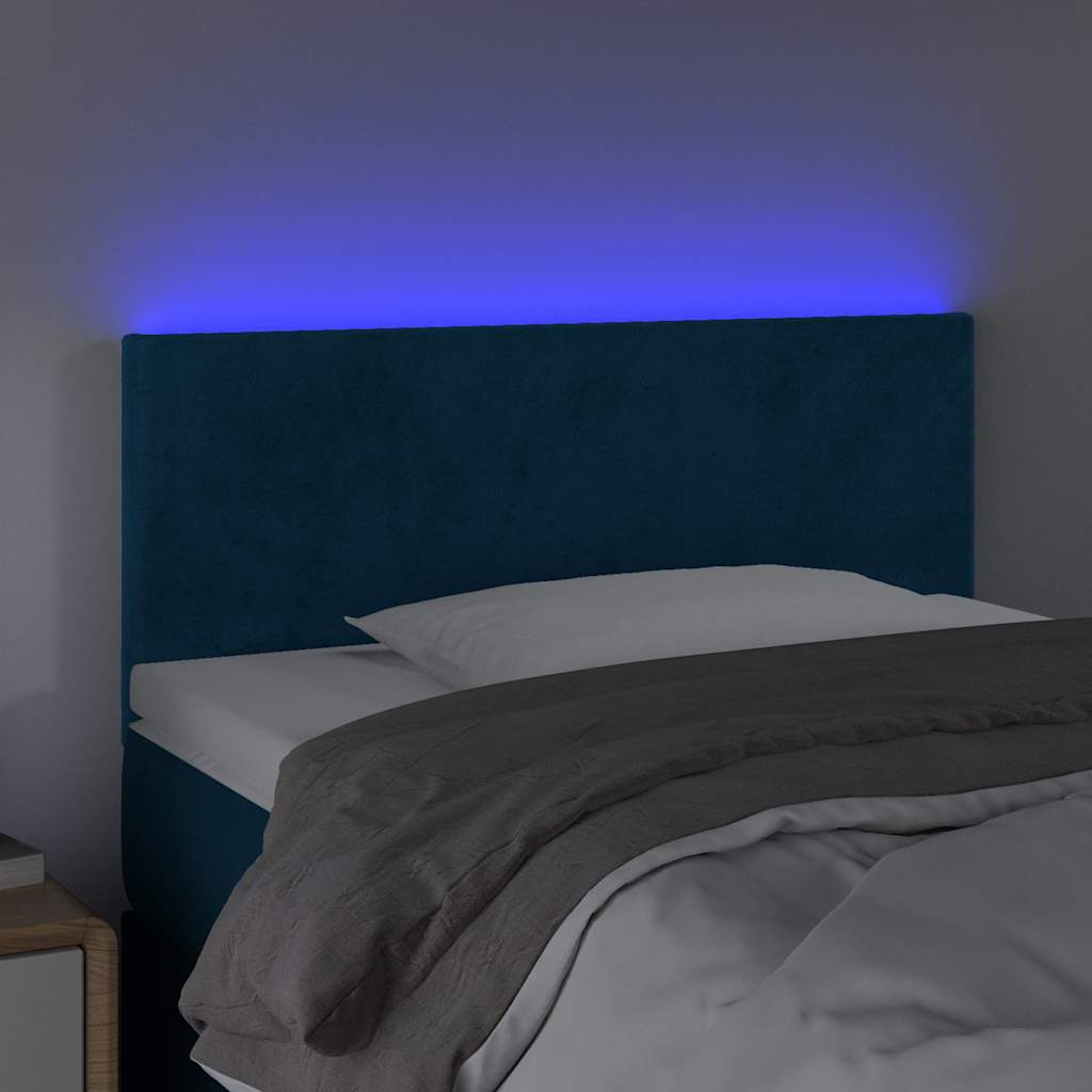 sengegavl med LED-lys 90x5x78/88 cm fløjl mørkeblå