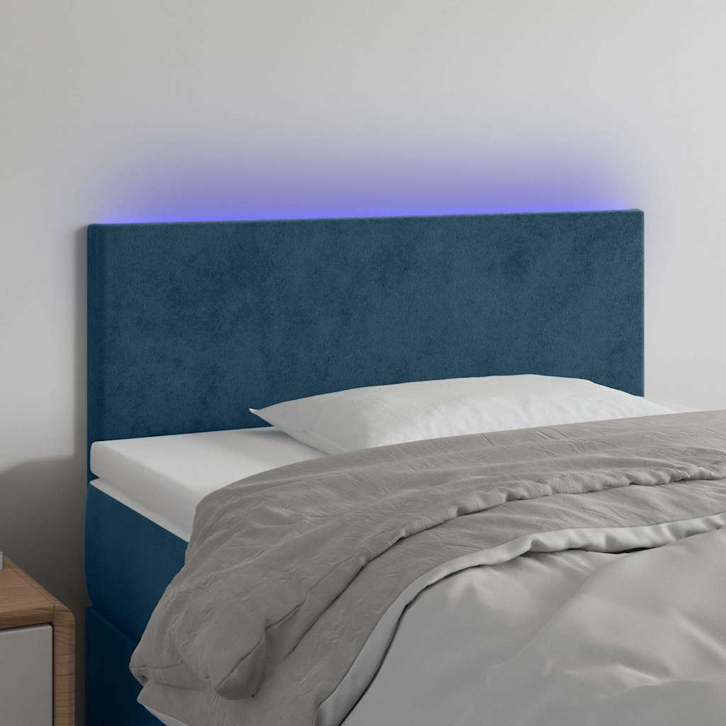 sengegavl med LED-lys 90x5x78/88 cm fløjl mørkeblå