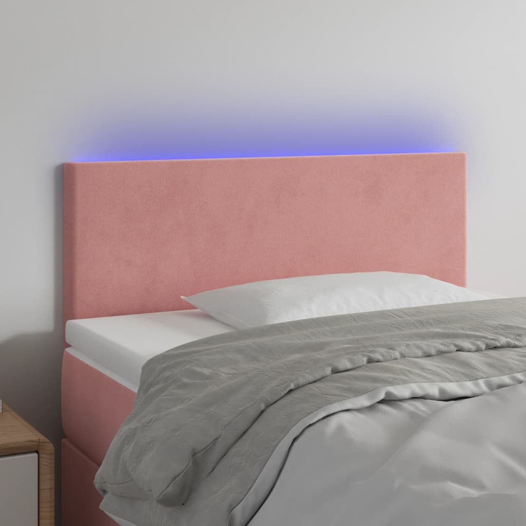 sengegavl med LED-lys 90x5x78/88 cm fløjl lyserød