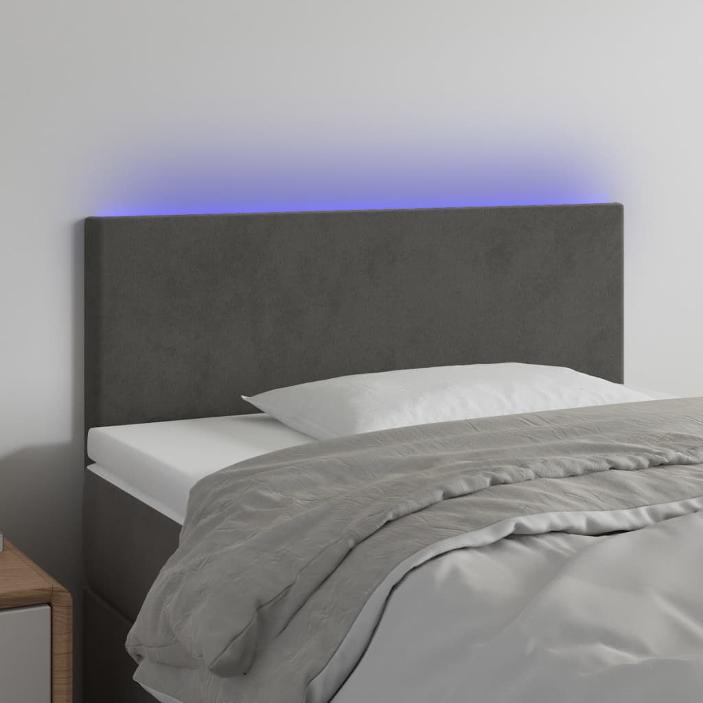 sengegavl med LED-lys 100x5x78/88 cm fløjl mørkegrå