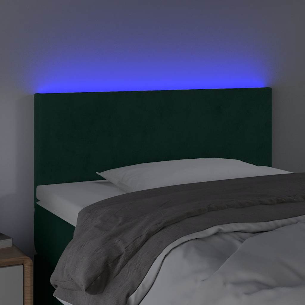 sengegavl med LED-lys 100x5x78/88 cm fløjl mørkegrøn