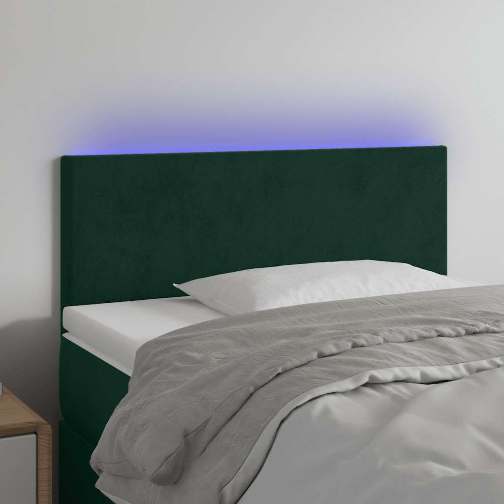 sengegavl med LED-lys 100x5x78/88 cm fløjl mørkegrøn