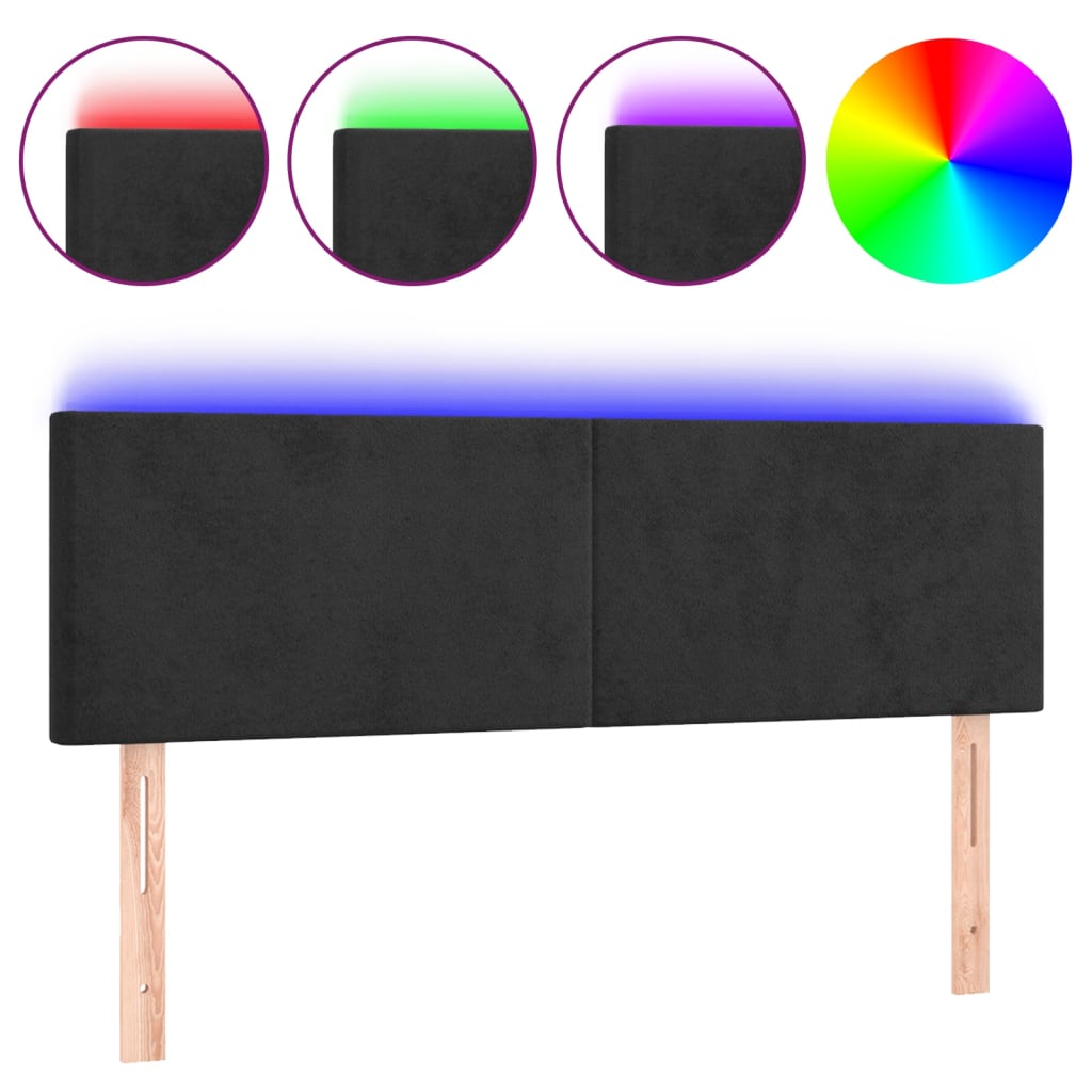 sengegavl med LED-lys 144x5x78/88 cm fløjl sort