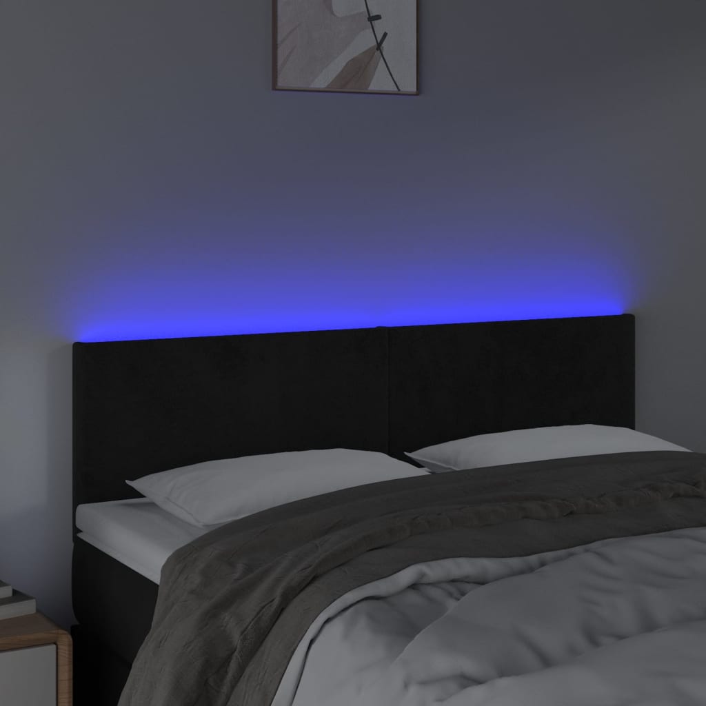 sengegavl med LED-lys 144x5x78/88 cm fløjl sort