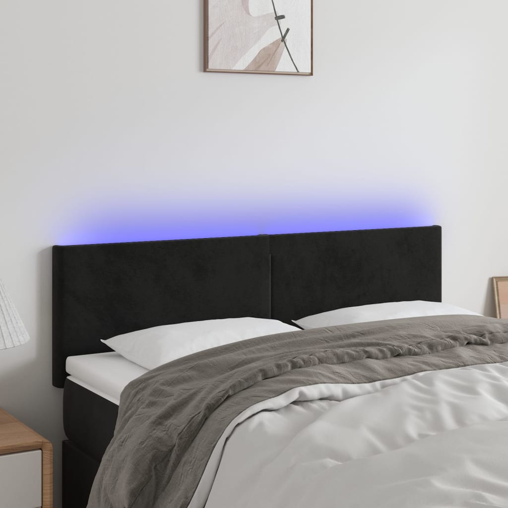 sengegavl med LED-lys 144x5x78/88 cm fløjl sort