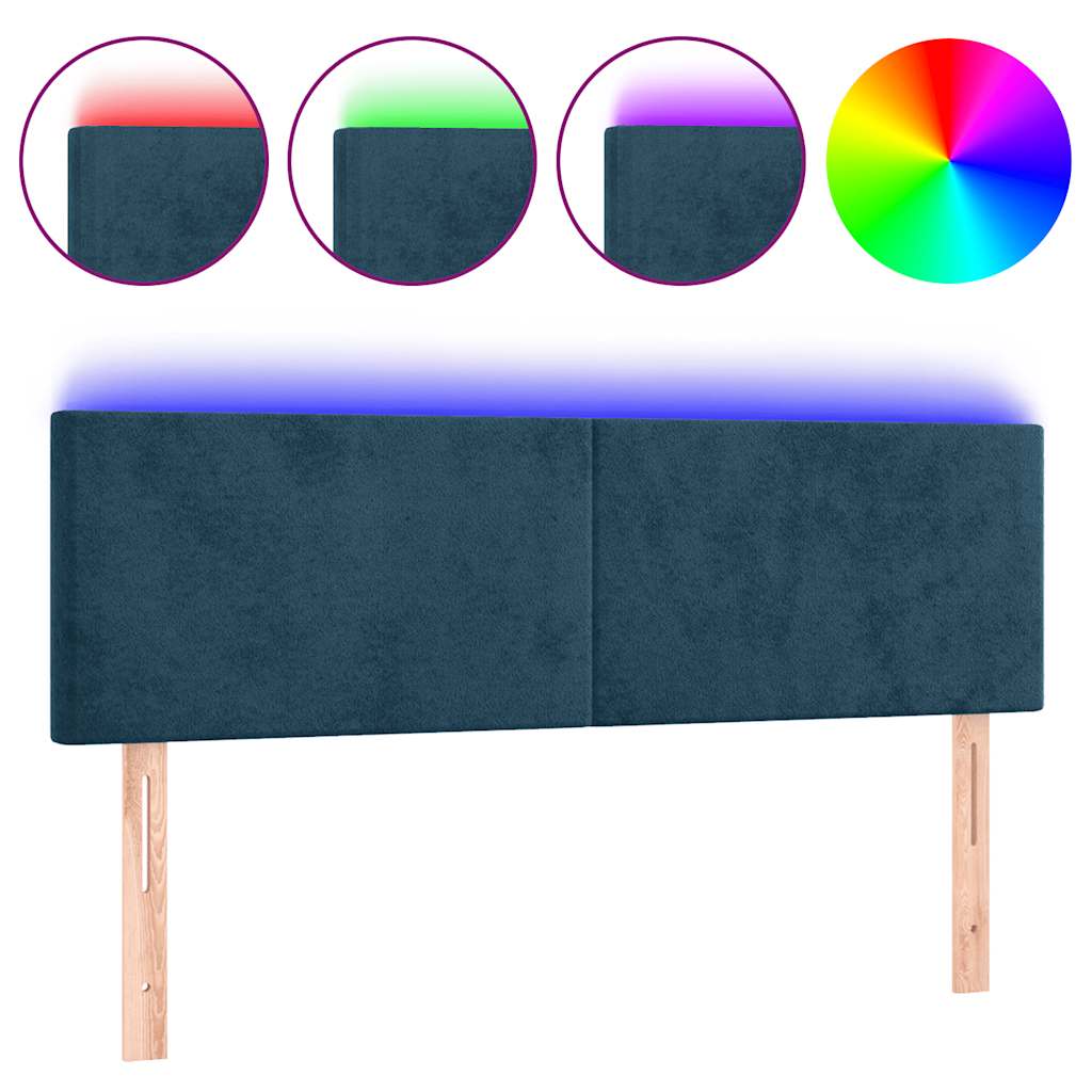 sengegavl med LED-lys 144x5x78/88 cm fløjl mørkeblå
