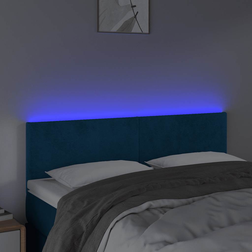 sengegavl med LED-lys 144x5x78/88 cm fløjl mørkeblå