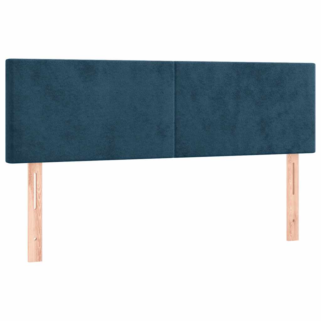 sengegavl med LED-lys 144x5x78/88 cm fløjl mørkeblå