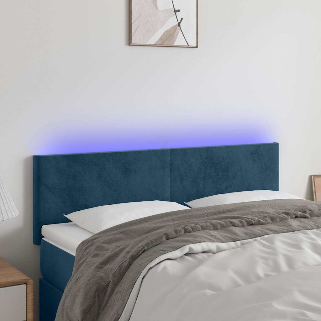 sengegavl med LED-lys 144x5x78/88 cm fløjl mørkeblå