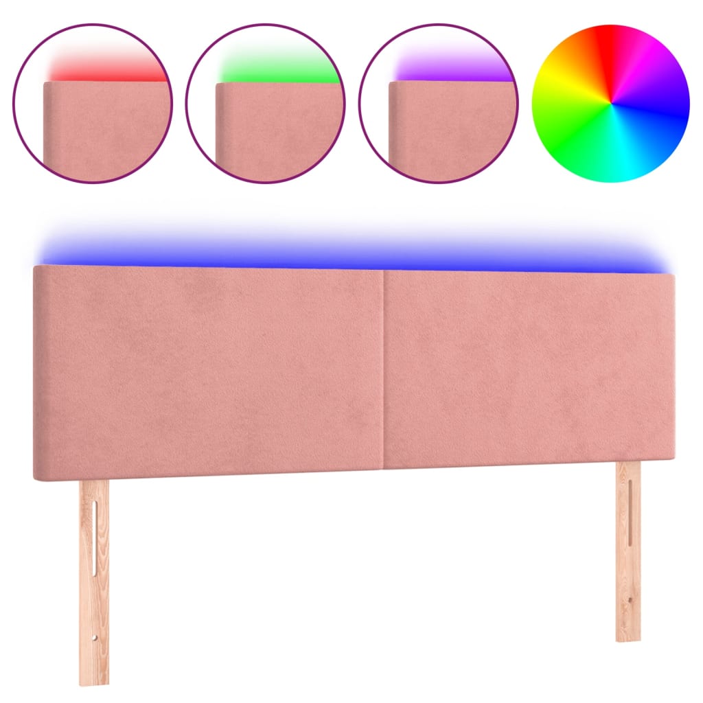 sengegavl med LED-lys 144x5x78/88 cm fløjl lyserød