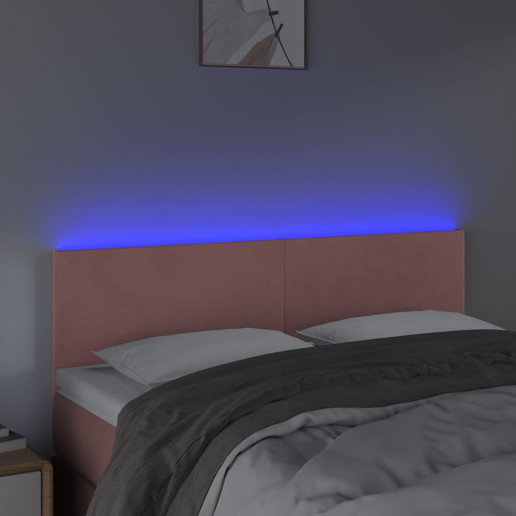 sengegavl med LED-lys 144x5x78/88 cm fløjl lyserød