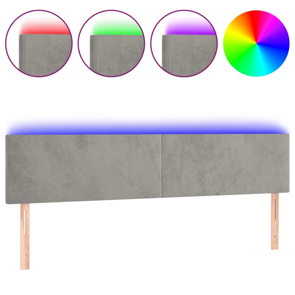 sengegavl med LED-lys 160x5x78/88 cm fløjl lysegrå
