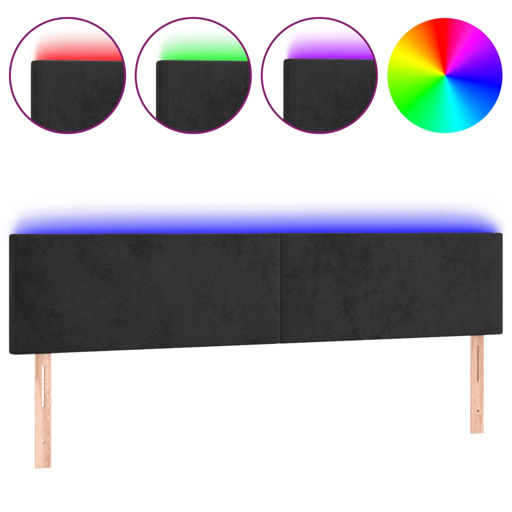 sengegavl med LED-lys 160x5x78/88 cm velour sort