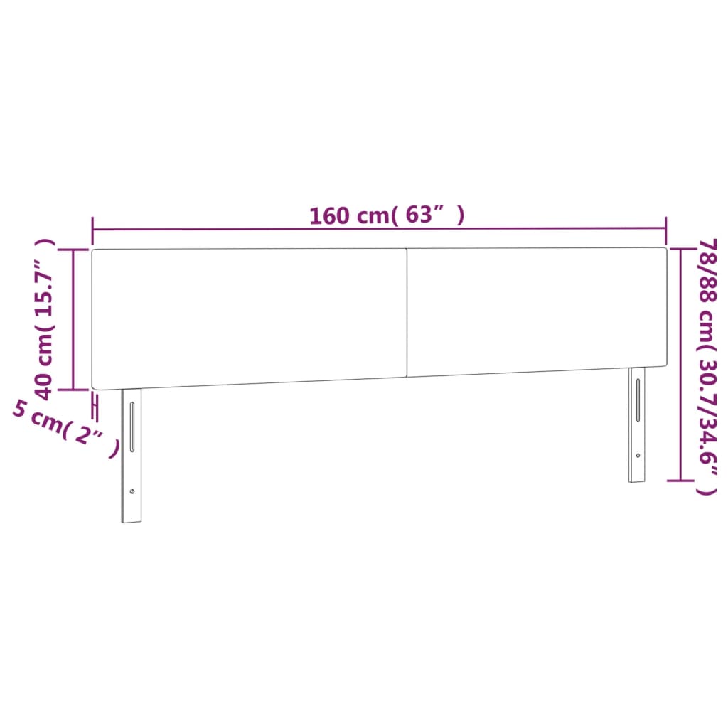 sengegavl med LED-lys 160x5x78/88 cm velour sort