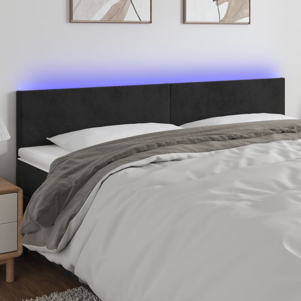 sengegavl med LED-lys 160x5x78/88 cm velour sort