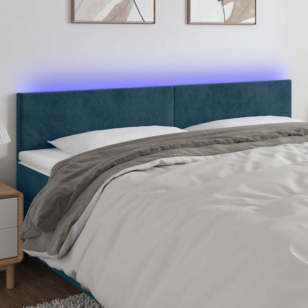 sengegavl med LED-lys 160x5x78/88 cm fløjl mørkeblå
