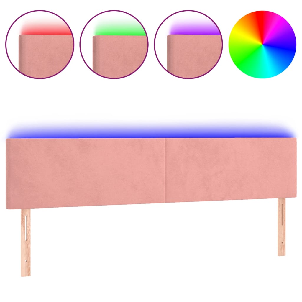 sengegavl med LED-lys 160x5x78/88 cm velour lyserød