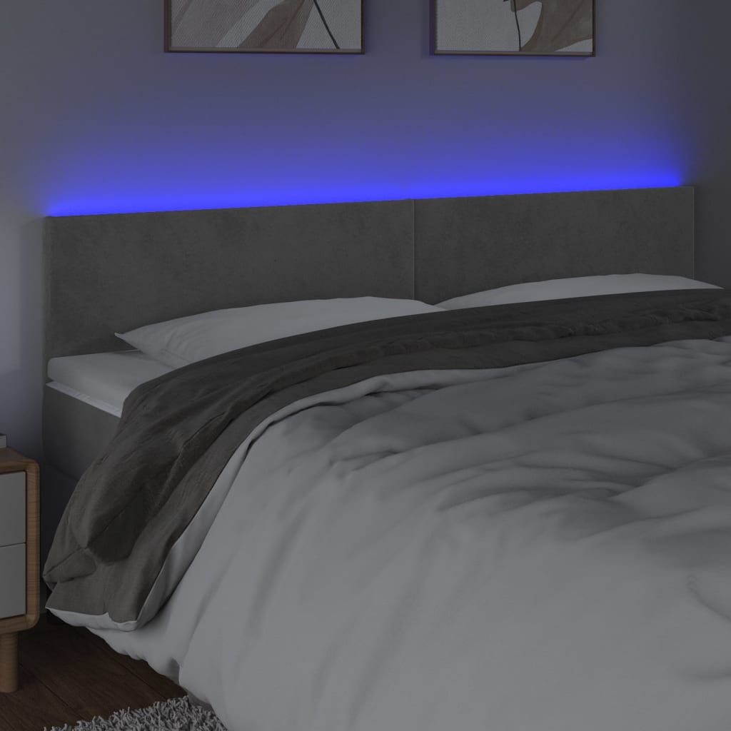 sengegavl med LED-lys 180x5x78/88 cm velour lysegrå