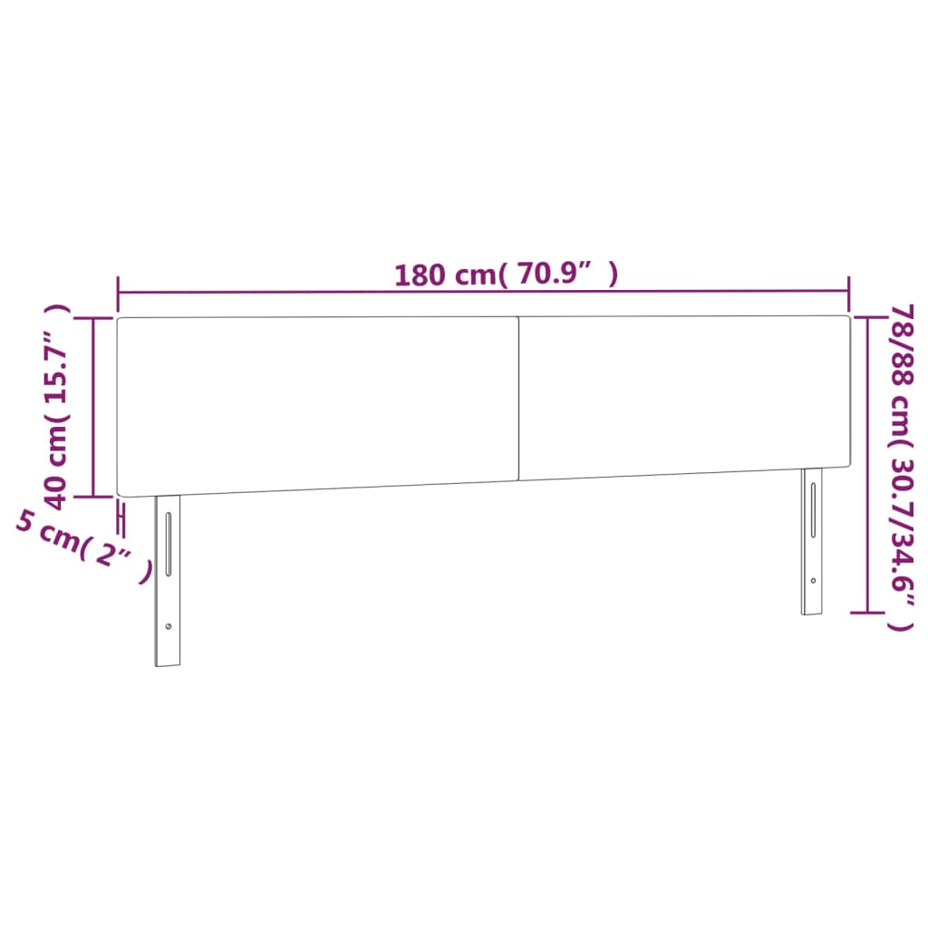 sengegavl med LED-lys 180x5x78/88 cm velour lysegrå