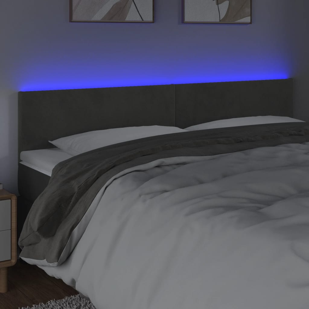 sengegavl med LED-lys 180x5x78/88 cm velour mørkegrå