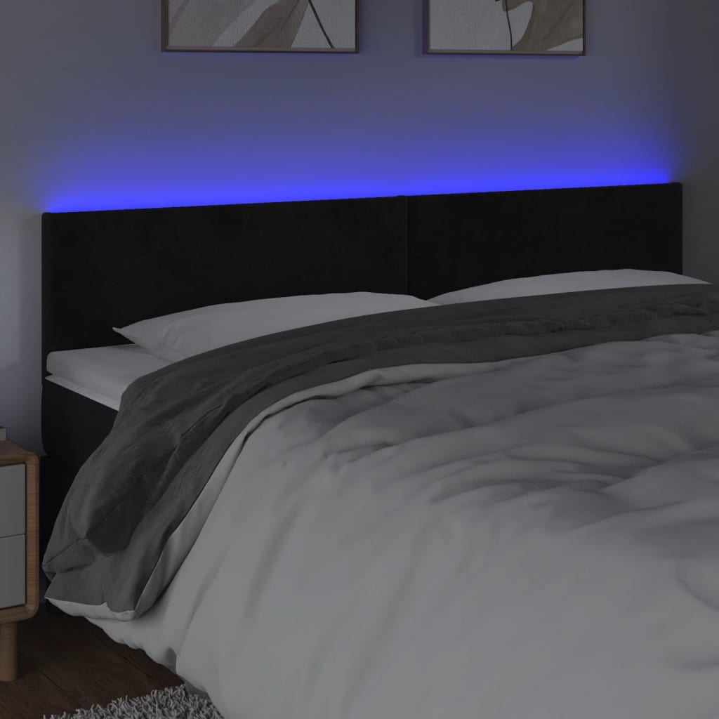 sengegavl med LED-lys 180x5x78/88 cm velour sort