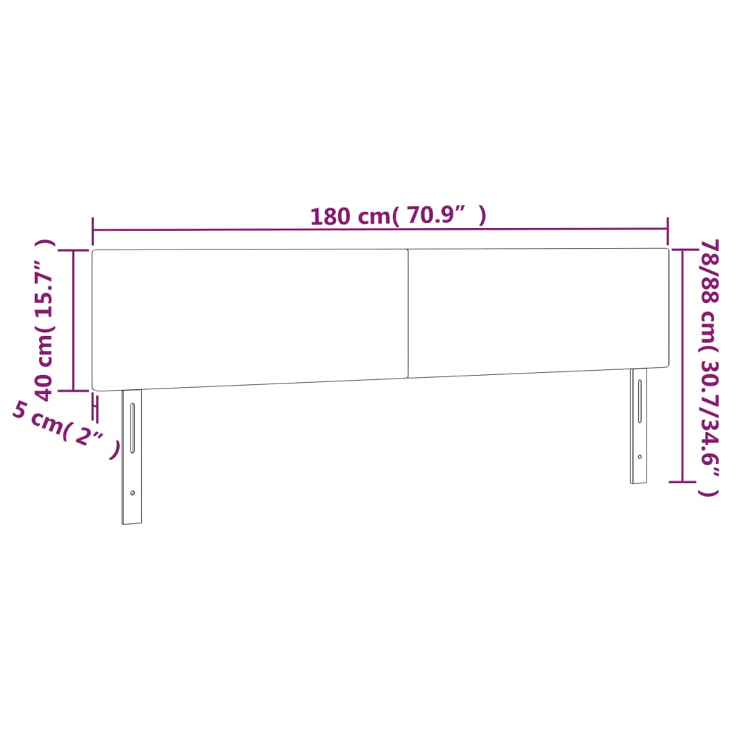 sengegavl med LED-lys 180x5x78/88 cm velour sort
