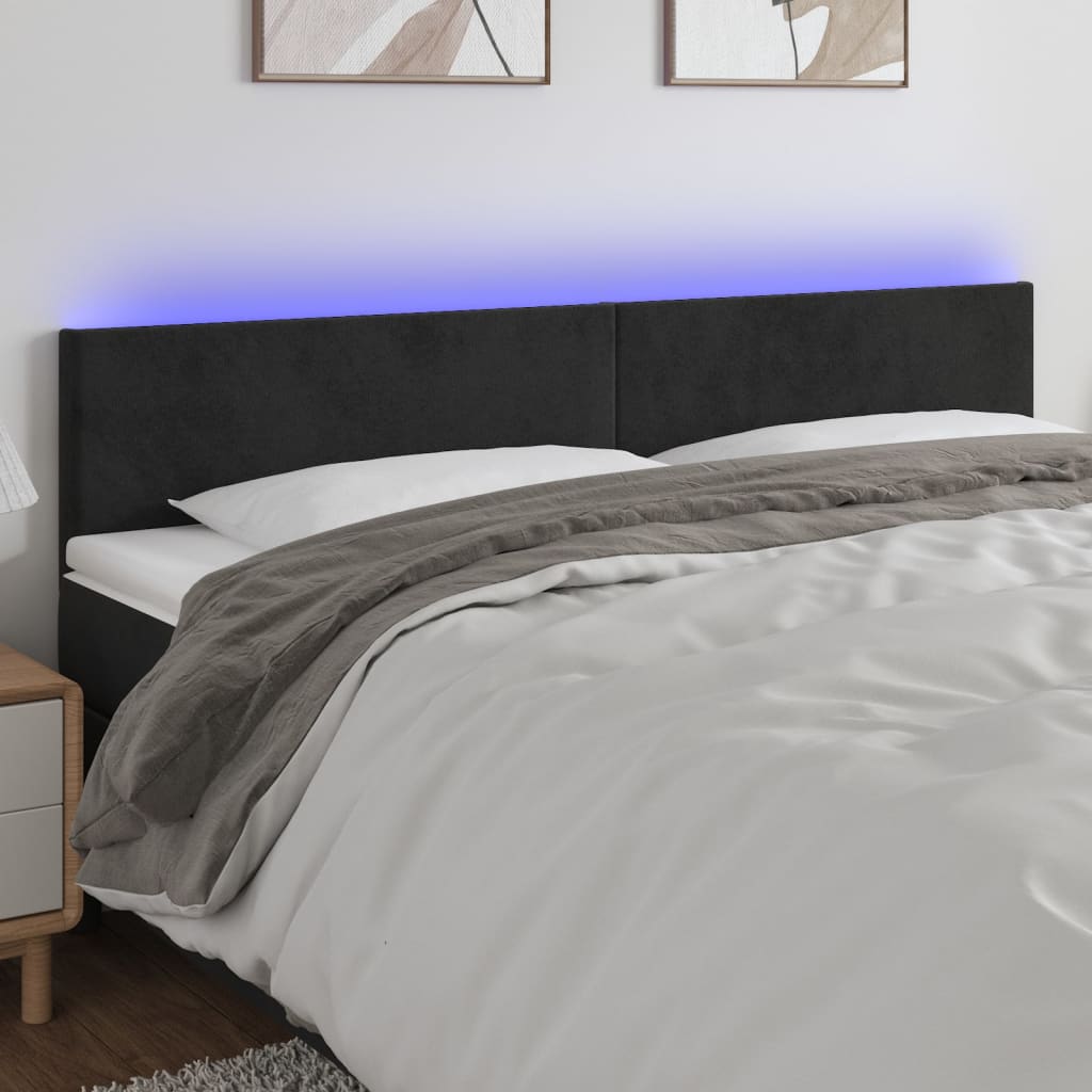sengegavl med LED-lys 180x5x78/88 cm velour sort