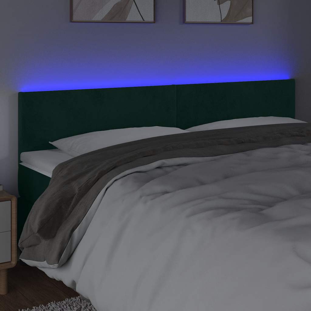 sengegavl med LED-lys 180x5x78/88 cm fløjl mørkegrøn