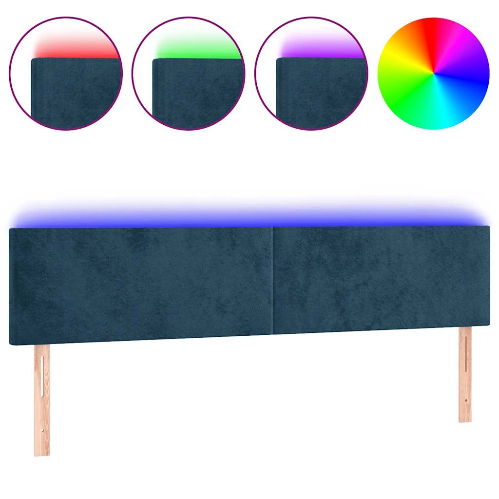 sengegavl med LED-lys 180x5x78/88 cm fløjl mørkeblå