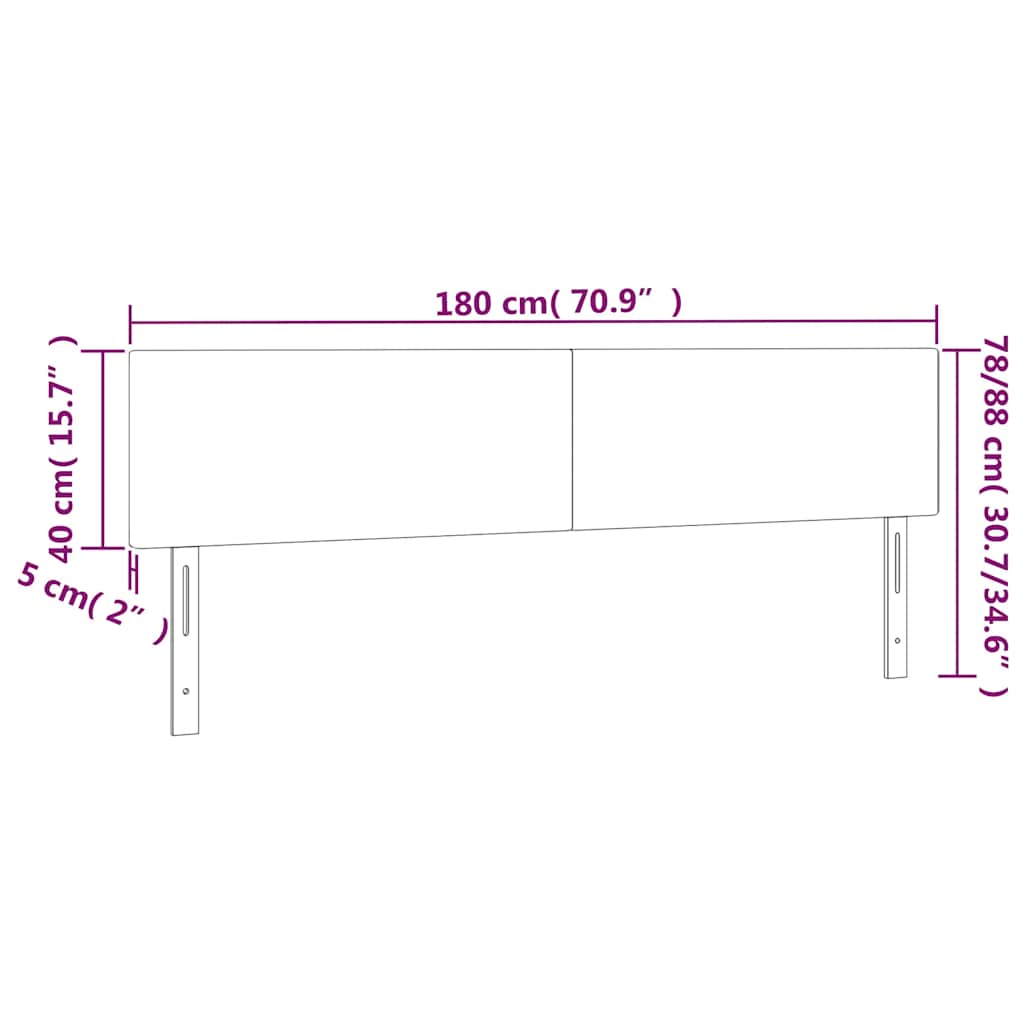 sengegavl med LED-lys 180x5x78/88 cm fløjl mørkeblå