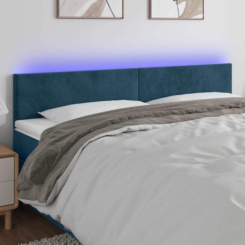 sengegavl med LED-lys 180x5x78/88 cm fløjl mørkeblå