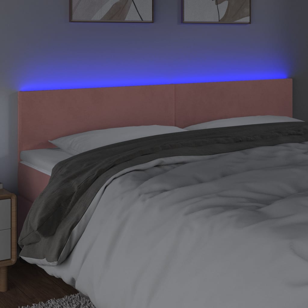 sengegavl med LED-lys 180x5x78/88 cm fløjl lyserød