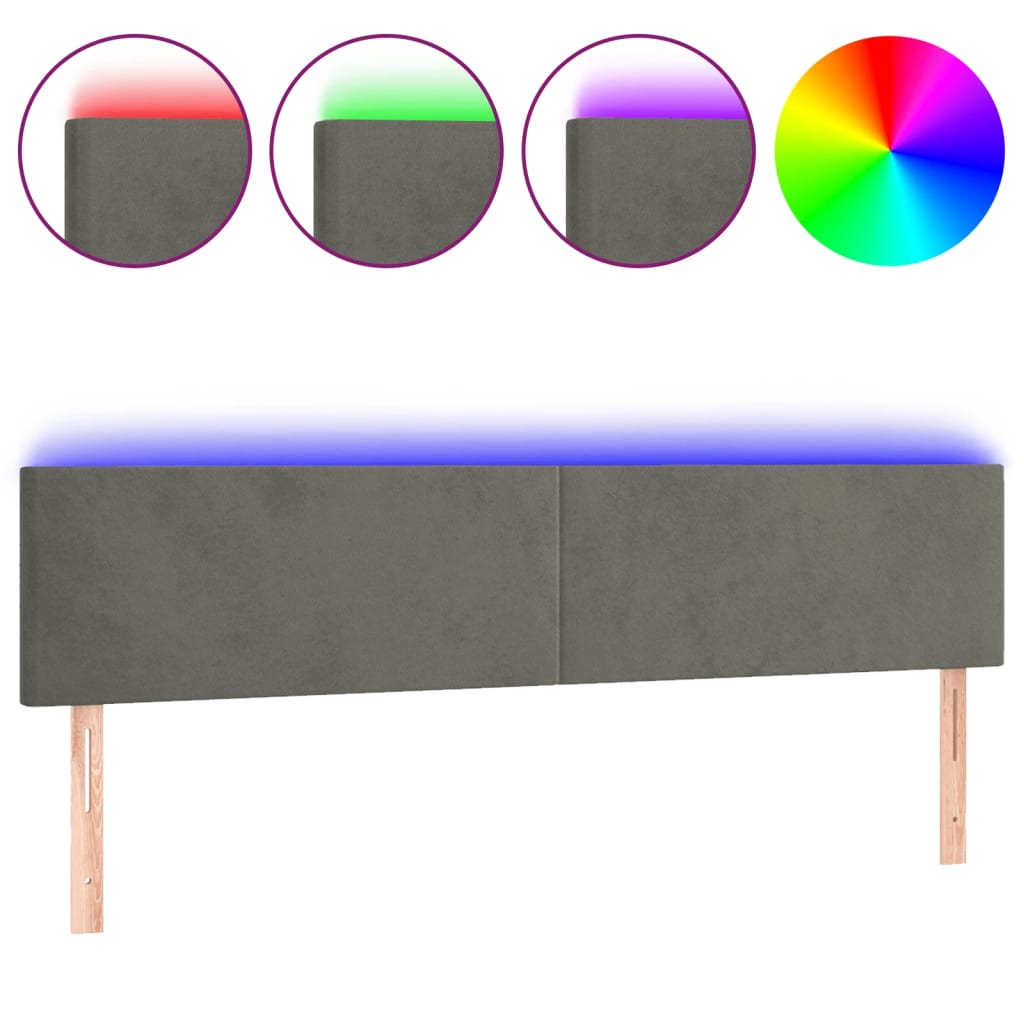 sengegavl med LED-lys 200x5x78/88 cm velour mørkegrå
