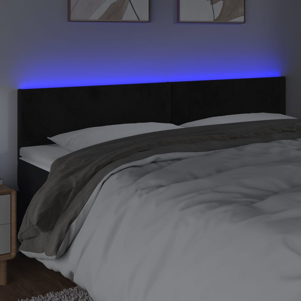 sengegavl med LED-lys 200x5x78/88 cm velour sort