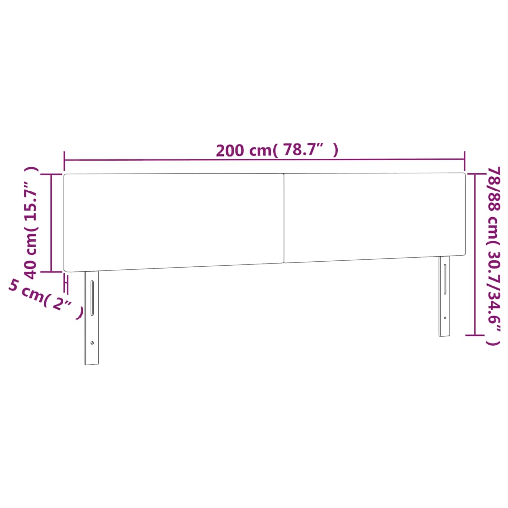 sengegavl med LED-lys 200x5x78/88 cm velour sort
